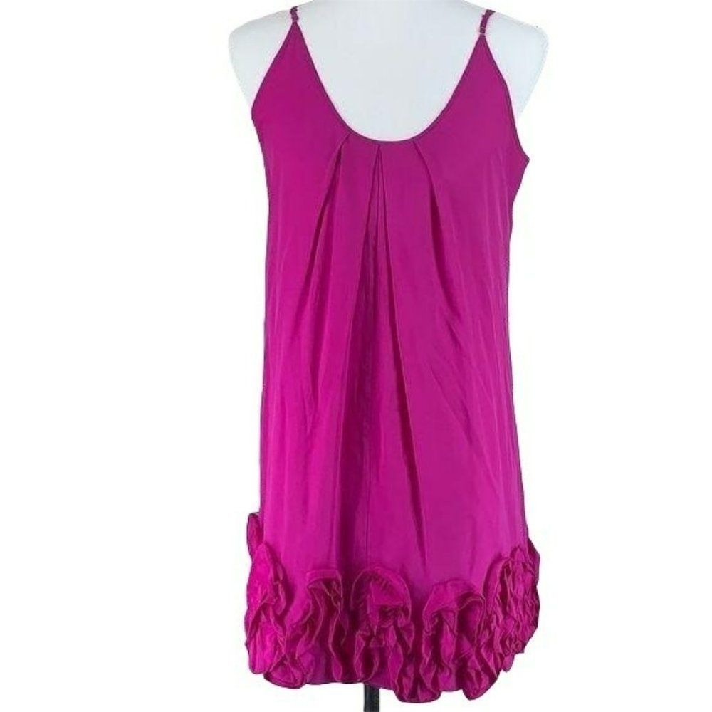 Haven Magenta Pink 100% Silk Rosette Bubble Hem Mini Dress Womens Small